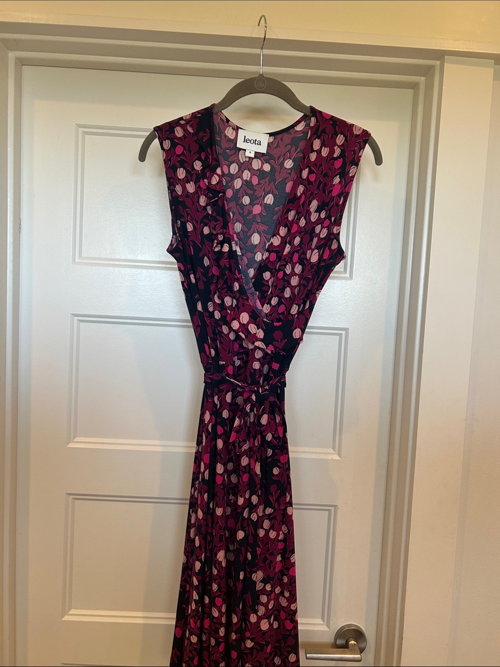 Leota Burgundy and Pink Floral Wrap Maxi Dress